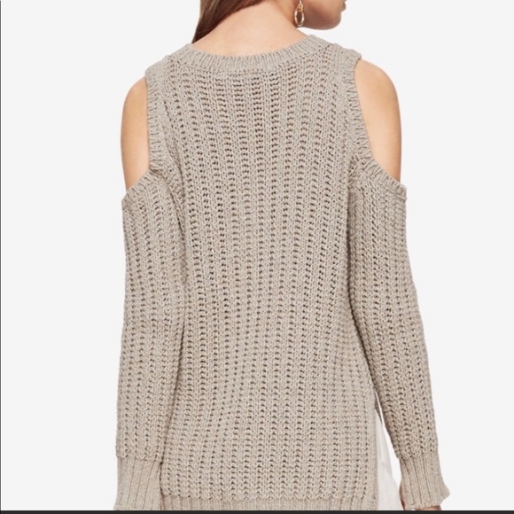 BCBG cotton sweater cold shoulders beige grey - Picture 2 of 8